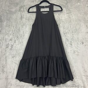 Etsy Dress Womens S Black Linen Trapeze Swing Cut Out Back‎ Ruffle Hem High Neck